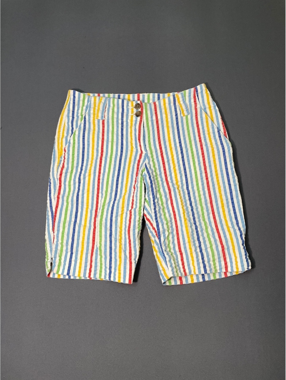 Loudmouth Multicolor Vertical Stripe Flat Front Seersucker Golf Shorts